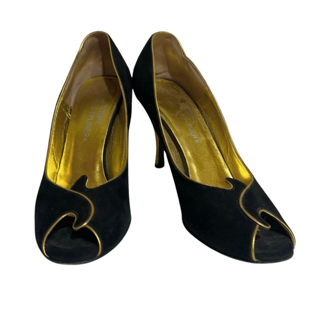 Donald J Pliner Zanna Black & Gold Suede Heels
